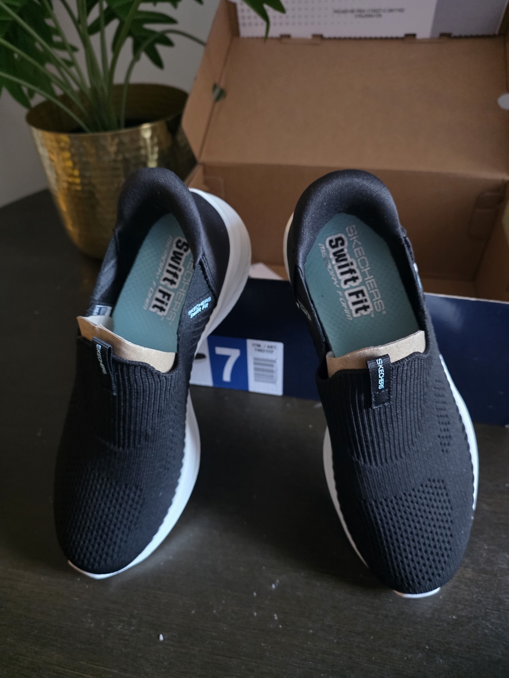 Skechers Men's Black Knit Slip-On Sneakers with White Sole